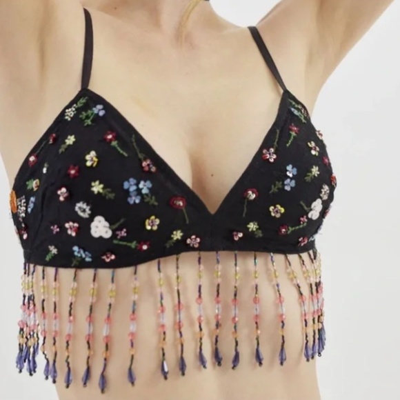 Urban Outfitters Spring Fling Floral Beaded Cami Bra Sz L - Picture 6 of 13